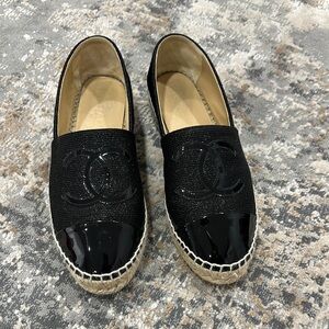 CHANEL Black and Cream Espadrilles